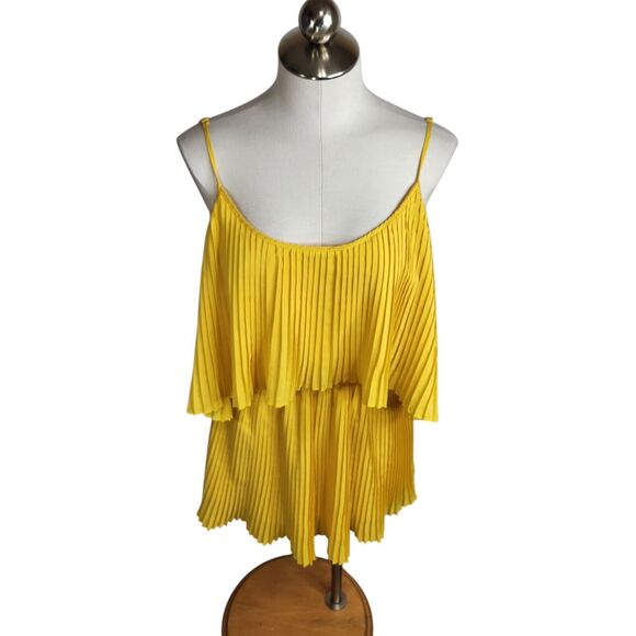 Superdown Womens‎ Medium Tawnie Cami Mini Dress Yellow Pleated Adjustable Straps - Picture 2 of 8